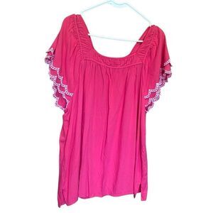 Lane Bryant Square Neck Pink Flutter Sleeve Embroidered detail Size 20 #779